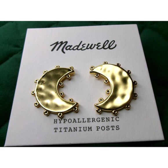 NEW Madewell Goldtone Crescent Moon Earrings - Picture 3 of 4